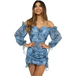 Showpo Lioness Fung Shui Mini Dress in Blue Print NWT Flawed